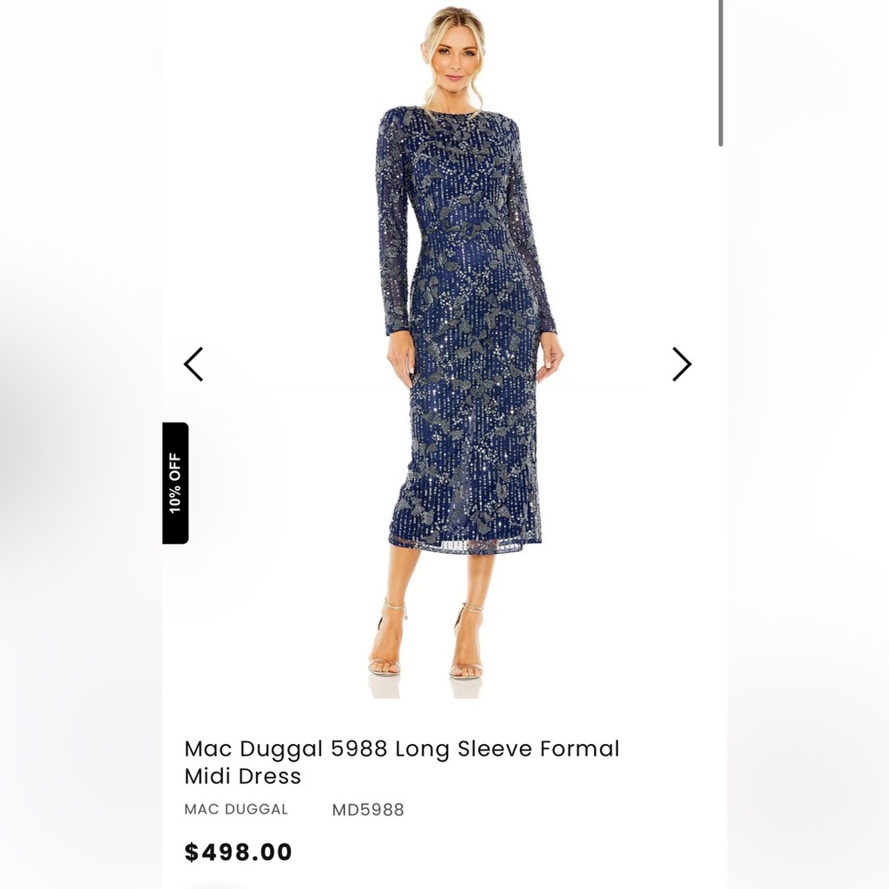 Max Duggal midi beaded long sleeve dress in midnight blue- size 8